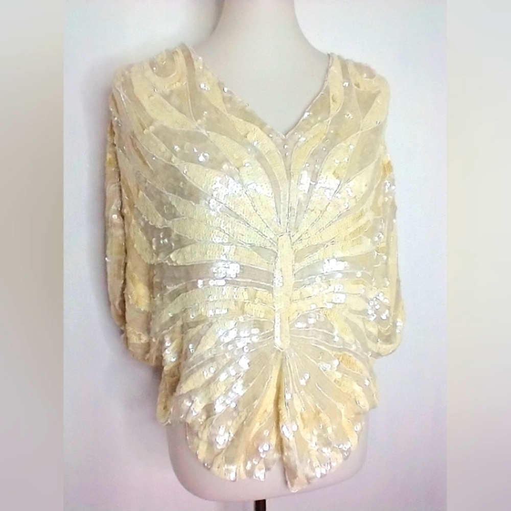 VINTAGE SILK SEQUINED BUTTERFLY TOP